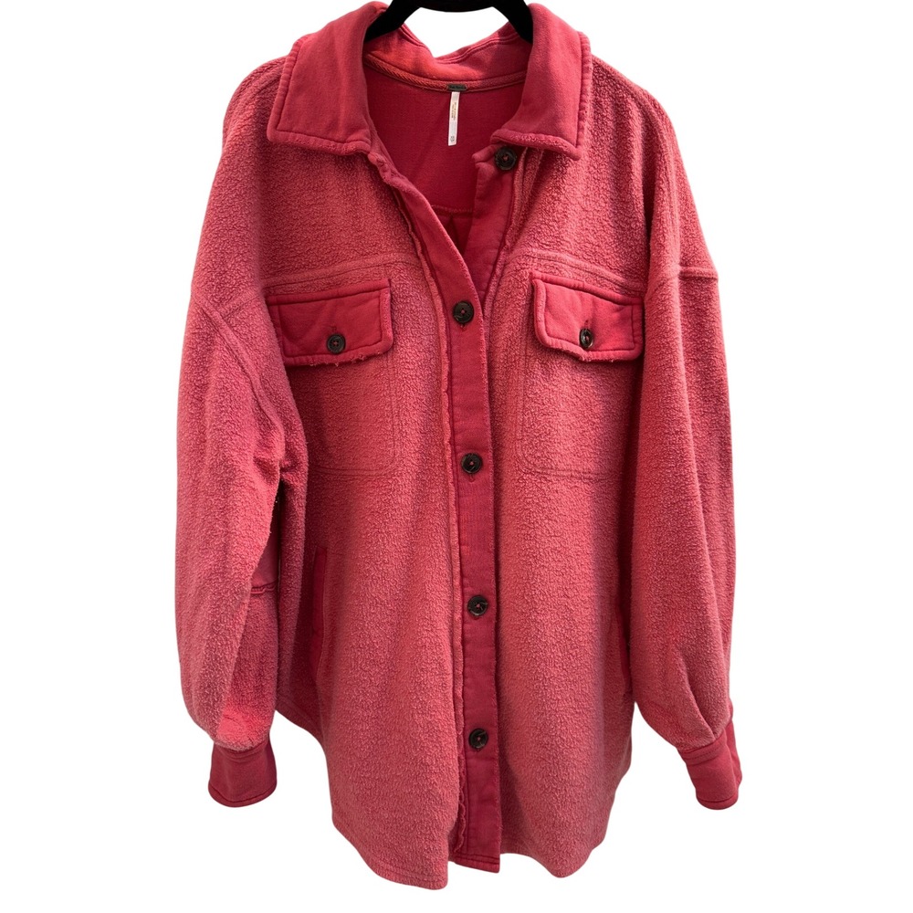 Free People Ruby Jacket Women XS Pink Fleece Oversized Button Down Shacket